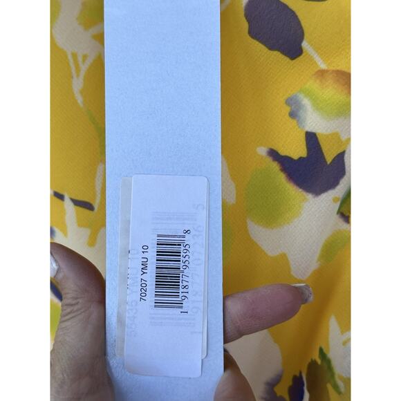 Mac Duggal yellow floral bell sleeves chiffon Mini dress party wedding Sz 10 - Picture 15 of 16